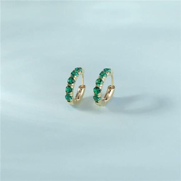 Tiny Pave Huggie Hoop CZ Earrings, Gold Pave Dainty Earrings, Huggie Hoops - Picture 2 of 6